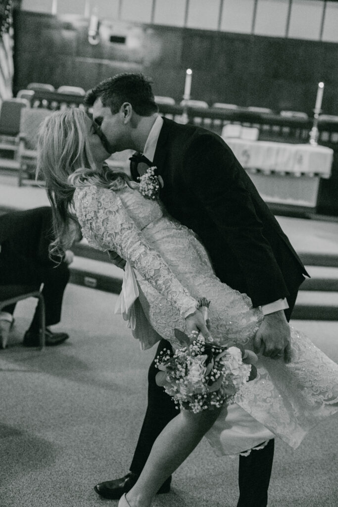 Couple embracing during intimate wedding in Kannapolis, NC