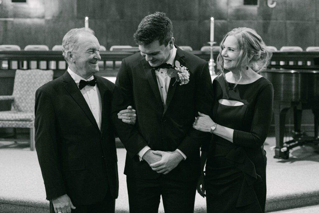 Family Photos at First Reformed Church during intimate wedding in Landis, NC